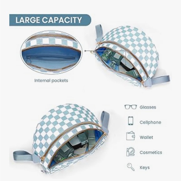 Blue Checkered Crossbody Bag Spacious Bum Bags Nylon Fanny Packs - Picture 4 of 4